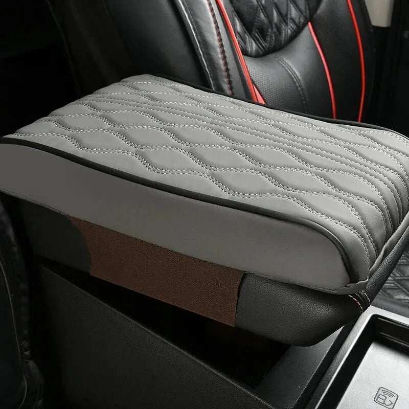 Wave Embroider PU Leather Car Armrest Mat Center Console Arm Rest Protection Cushion Auto Armrests Storage Box Cover Pad