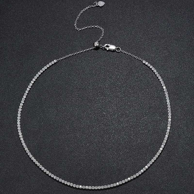 2mm Moissanite Tennis Necklace for Women S925 Silver Plated 18K Gold Sparking Rhinestone Choker Chain Wedding Jewelry Adjustable