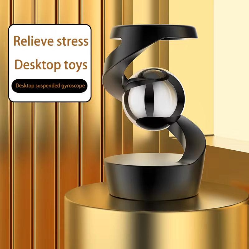 Desktop Rotating Gyroscope Fidget Spinner Toy All Aluminum Alloy Spinning Gyro Silver Metallic Accents for Adults Gift