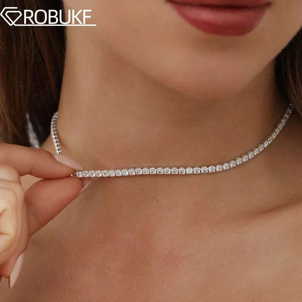 2mm Moissanite Tennis Necklace for Women S925 Silver Plated 18K Gold Sparking Rhinestone Choker Chain Wedding Jewelry Adjustable