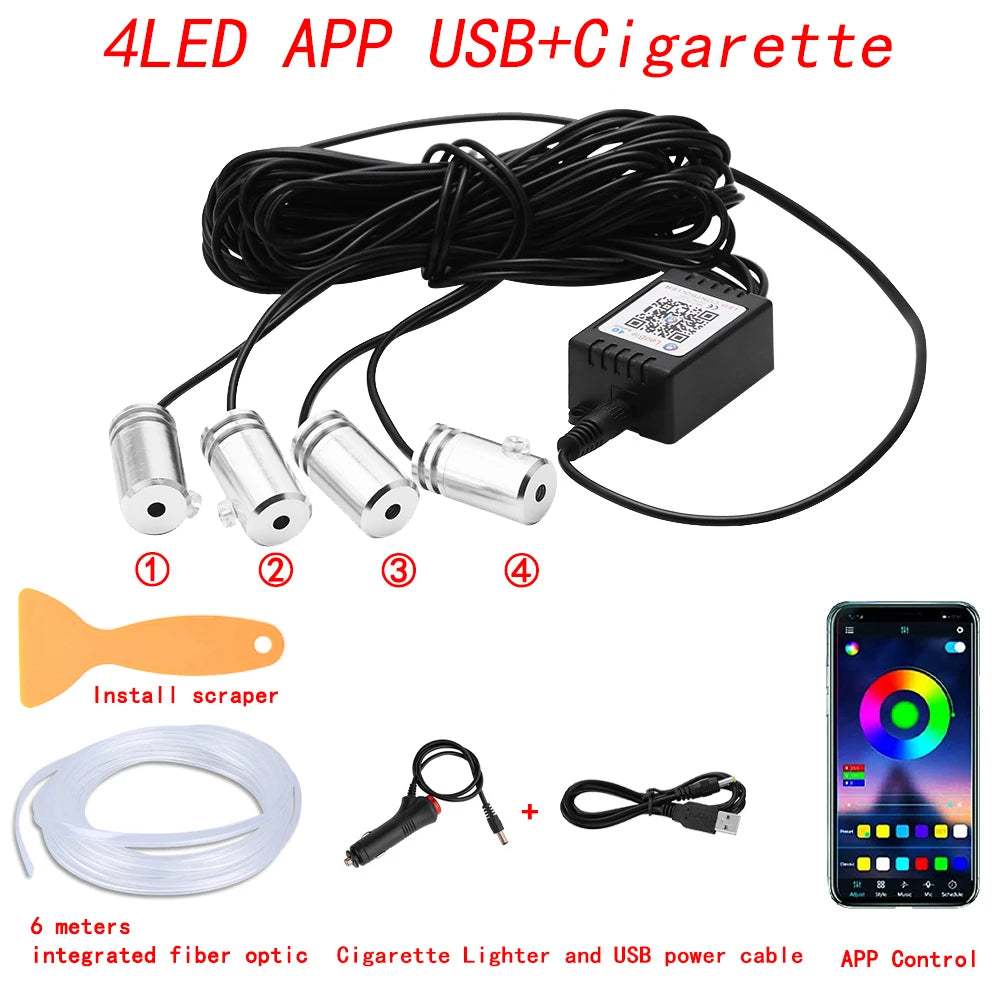 Neon Car LED Interior Ambient Lights 315 Inch Fiber Optic RGB Strip USB APP Remote Sound Control Auto Atmosphere Decorative Lamp