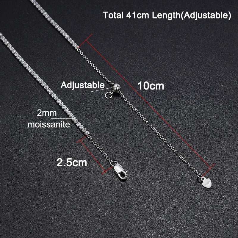 2mm Moissanite Tennis Necklace for Women S925 Silver Plated 18K Gold Sparking Rhinestone Choker Chain Wedding Jewelry Adjustable