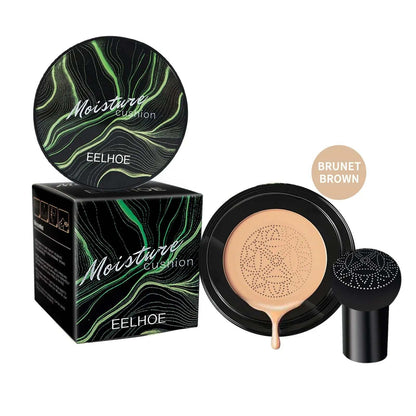 Magic Foundation Mushroom Head Air Cushion CC Cream in Brunet Brown shade, includes moisturizing and waterproof base makeup set.