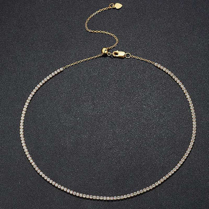 2mm Moissanite Tennis Necklace for Women S925 Silver Plated 18K Gold Sparking Rhinestone Choker Chain Wedding Jewelry Adjustable