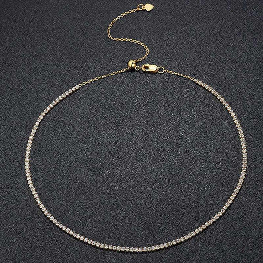 2mm Moissanite Tennis Necklace for Women S925 Silver Plated 18K Gold Sparking Rhinestone Choker Chain Wedding Jewelry Adjustable
