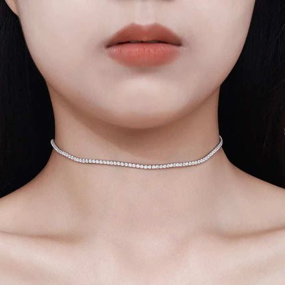 2mm Moissanite Tennis Necklace for Women S925 Silver Plated 18K Gold Sparking Rhinestone Choker Chain Wedding Jewelry Adjustable