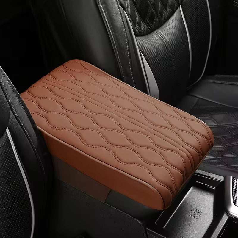 Wave Embroider PU Leather Car Armrest Mat Center Console Arm Rest Protection Cushion Auto Armrests Storage Box Cover Pad