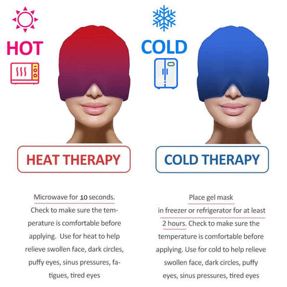 Migraine Relief Hathead Massager Gel Hot Cold Therapy Headache Migraine Relief Cap for Chemo,Sinus,Neck Wearable Therapy Wrap