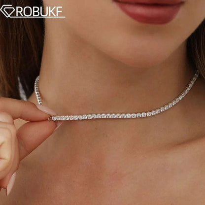 2mm Moissanite Tennis Necklace for Women S925 Silver Plated 18K Gold Sparking Rhinestone Choker Chain Wedding Jewelry Adjustable