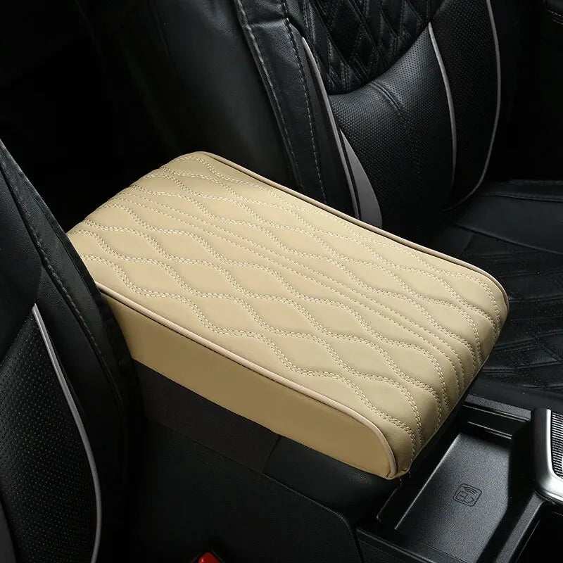 Wave Embroider PU Leather Car Armrest Mat Center Console Arm Rest Protection Cushion Auto Armrests Storage Box Cover Pad
