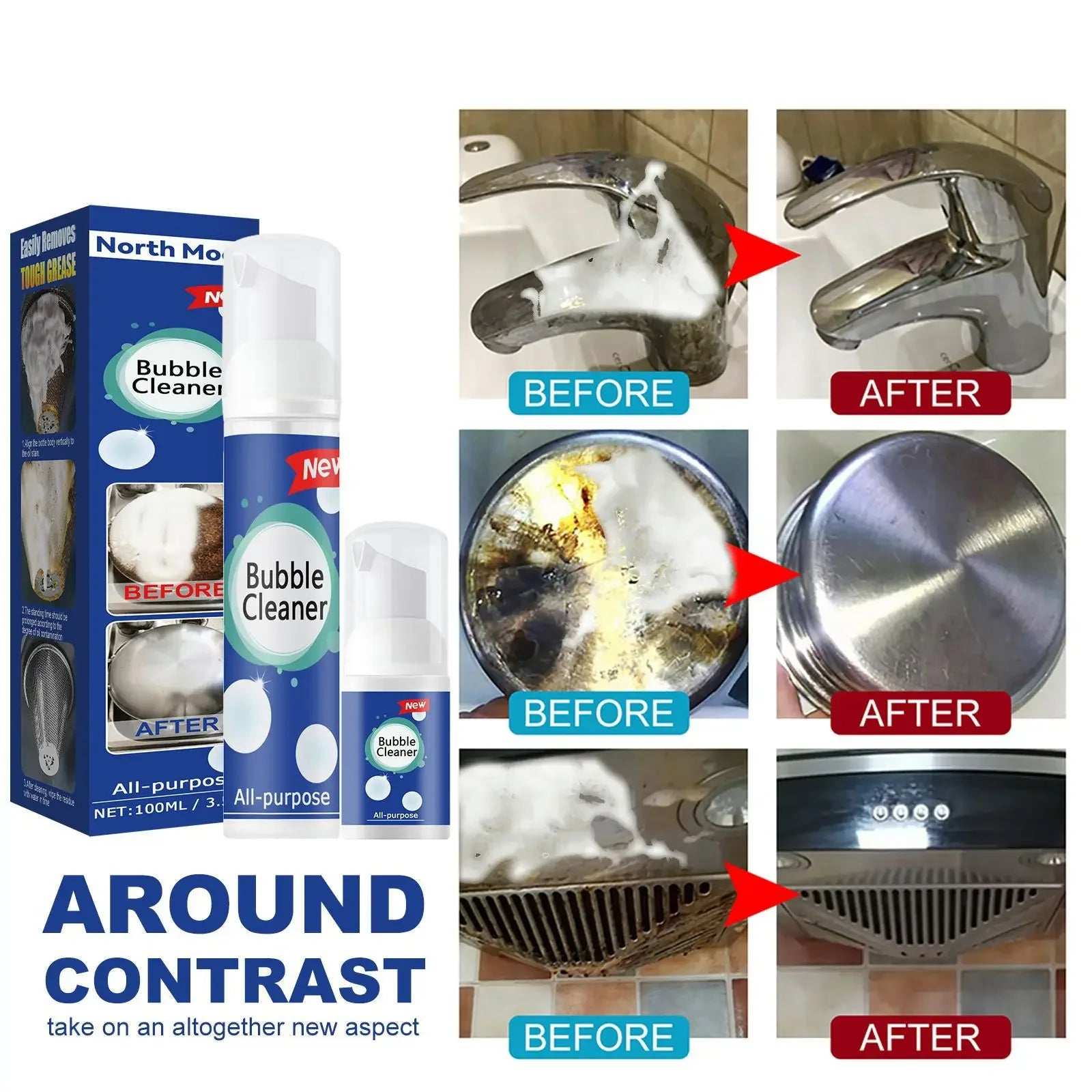 Oil Stain Foam Powerful Rust Removal Cleaner Kitchen Range Hood and Stove Heavy Oil Stain Cleaning and Decontamination Agent